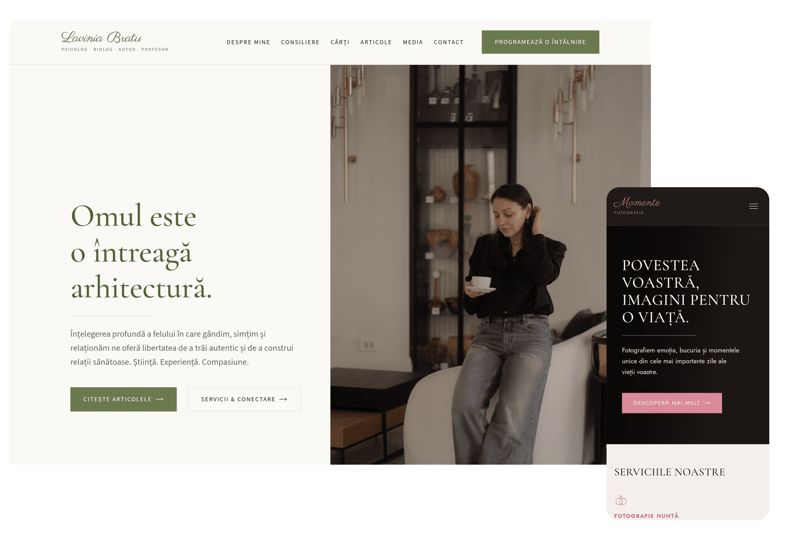 Un site construit pe platformă, pe laptop și pe telefon